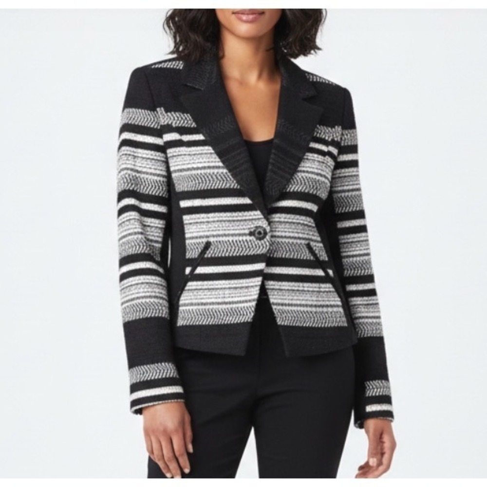 Vintage CLASSIQUES ENTIER Blazer/Jacket BLACK/WHITE STRIPES Lined TWEED sz S